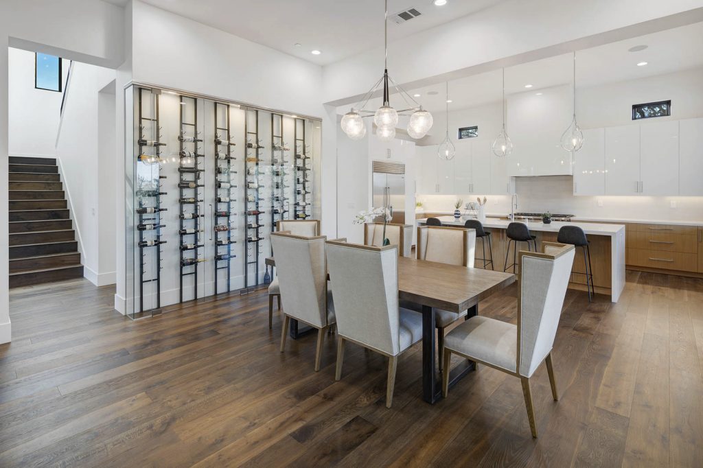 alternate view of dining room and kitchen