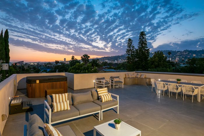 rooftop patio with hot tub