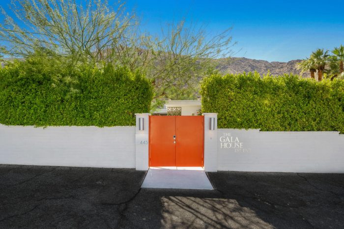 Orange gateway to estate.