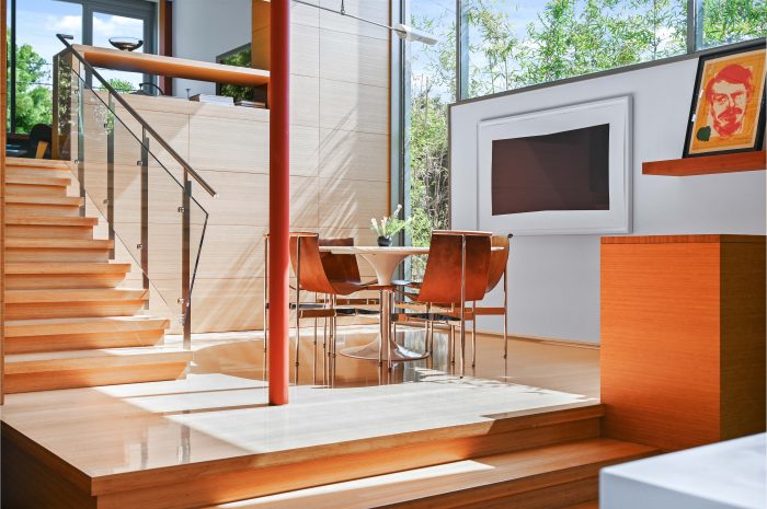 beautiful dining area with leather seating