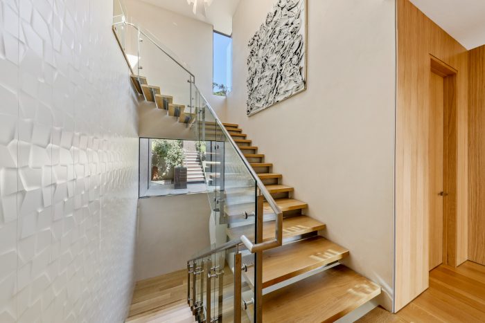 Stairwell with wood interior.