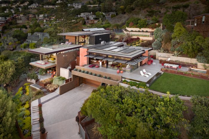 Aerial view showing mansion.