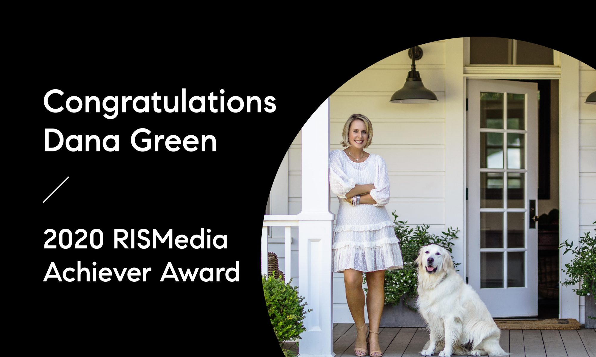Woman and dog on front porch