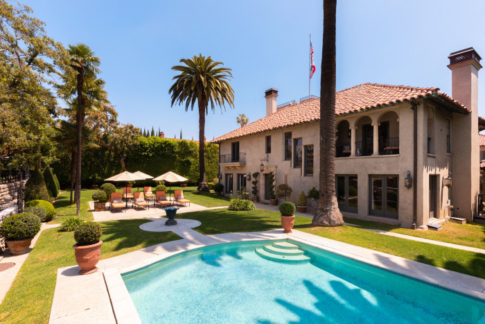 View of backyard and pool.