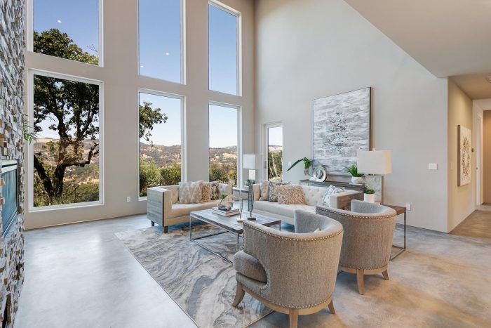 View of windows and modern furniture.