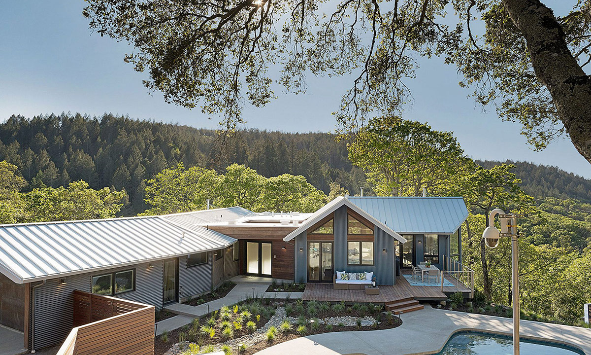 overview of property with pool and trees