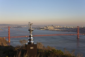 AmericasCup The America's Cup tropy is seen above San Francisco Bay.
