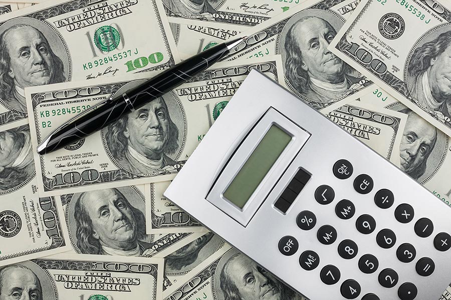 calculator and bills