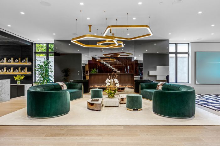 Temperature-controlled glass wine cellar.