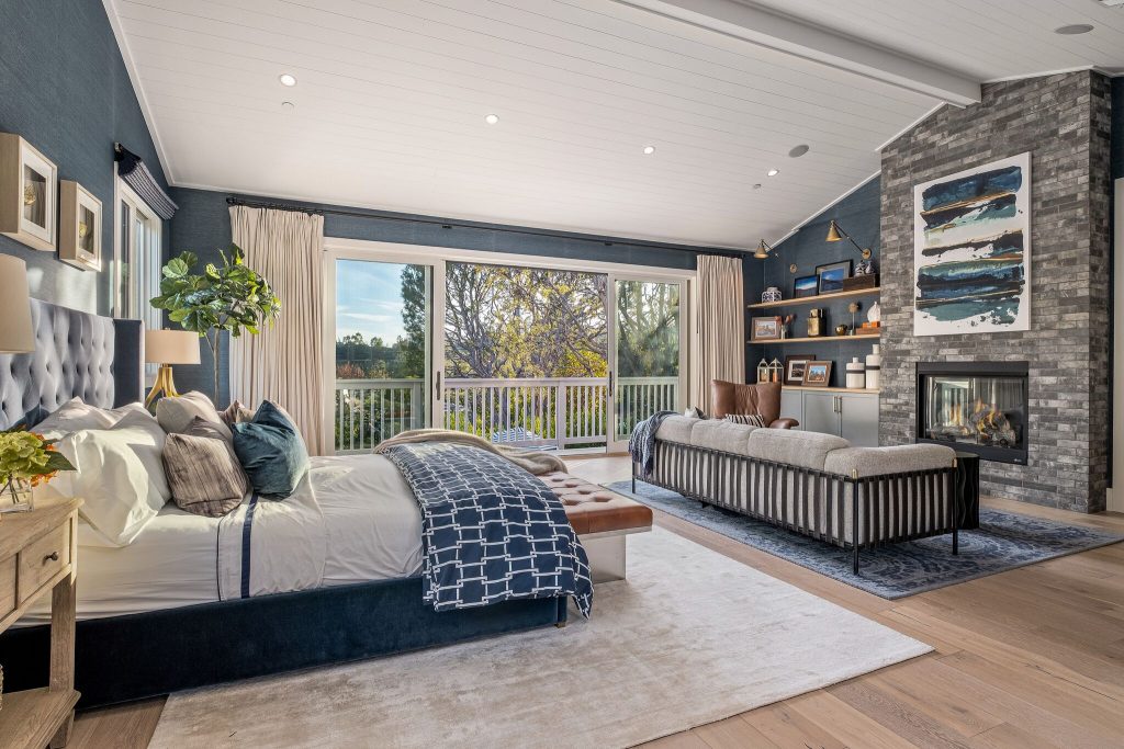 Bedroom with wood ceilings