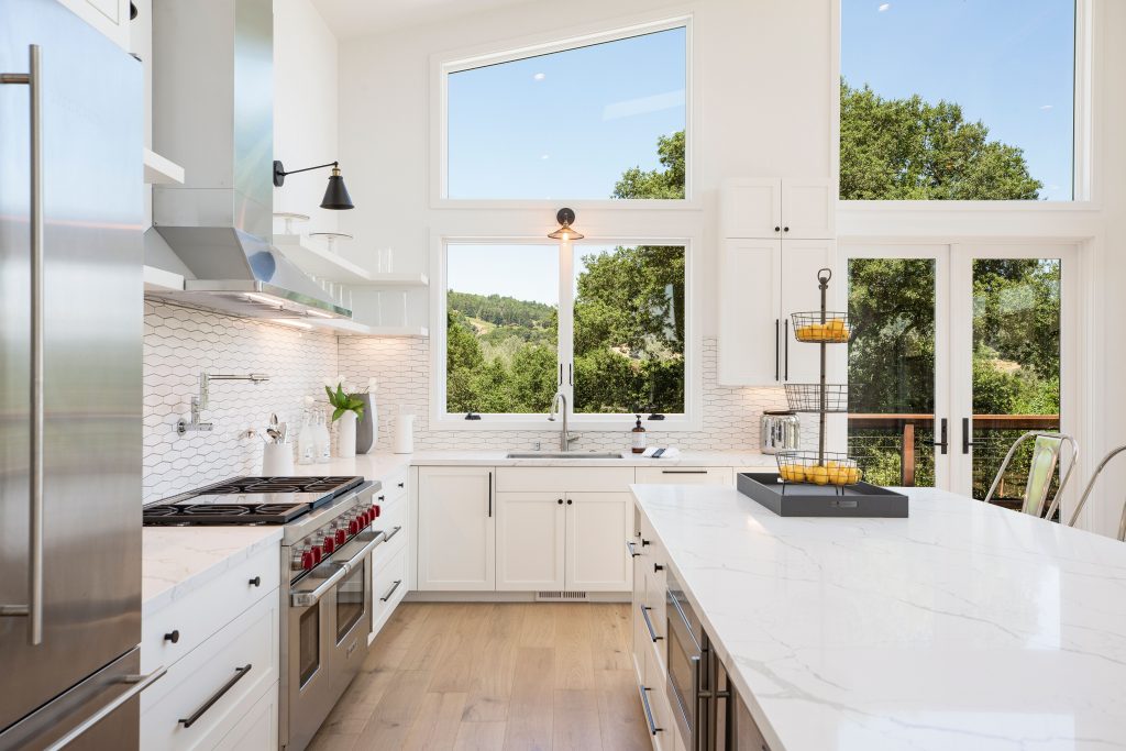 kitchen with marble counters