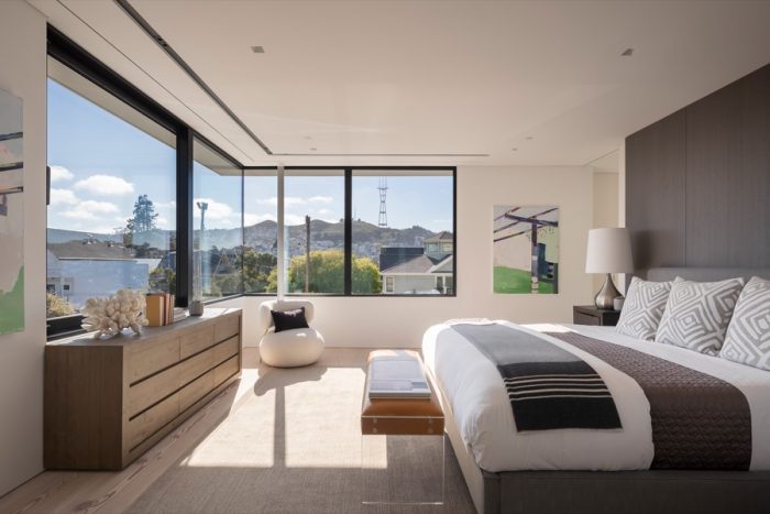 Compass master suite with view of Sutro tower in the background