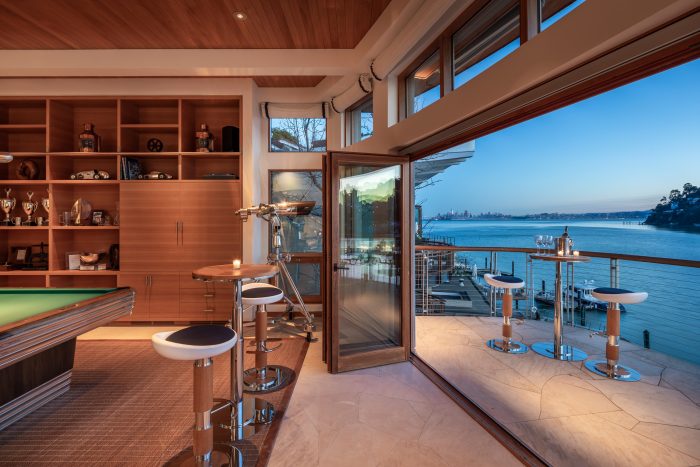 Indoor, outdoor with views of the bay. A place to socialize.