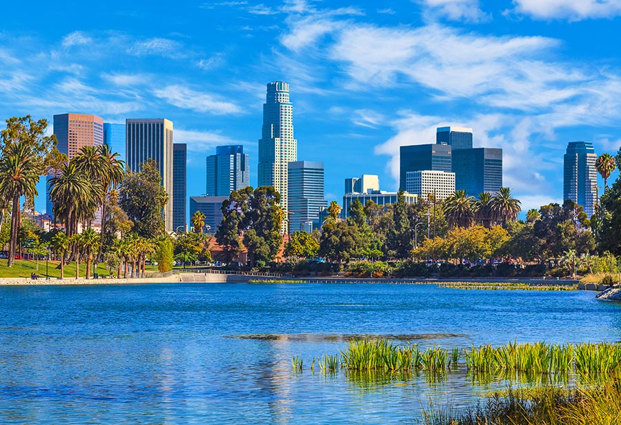 Cityscape with skyscrapers of Los Angeles skyline, CA