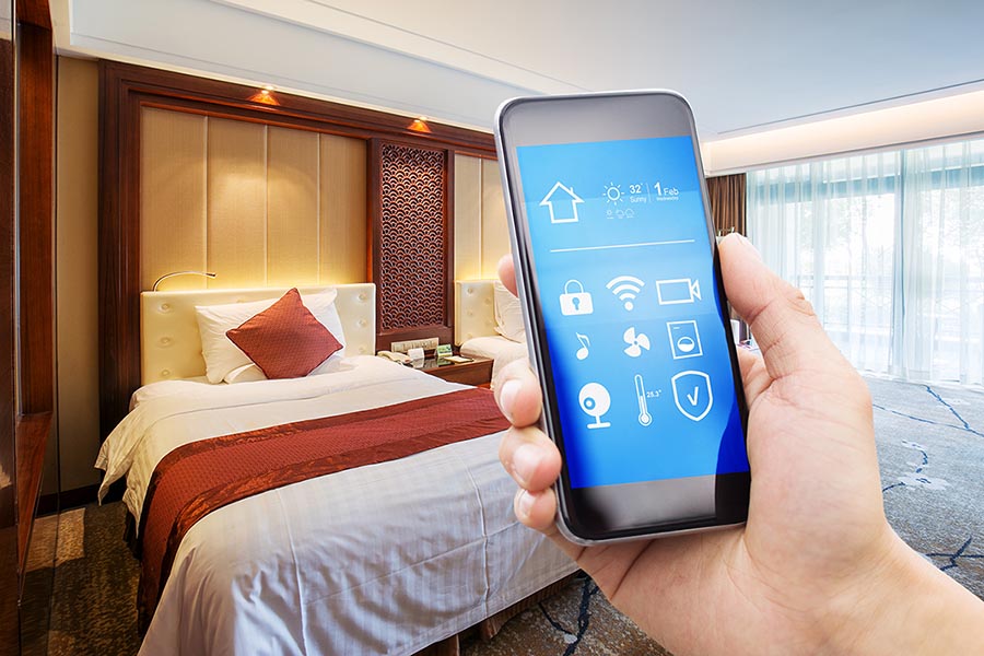 smart phone with modern twin bed room