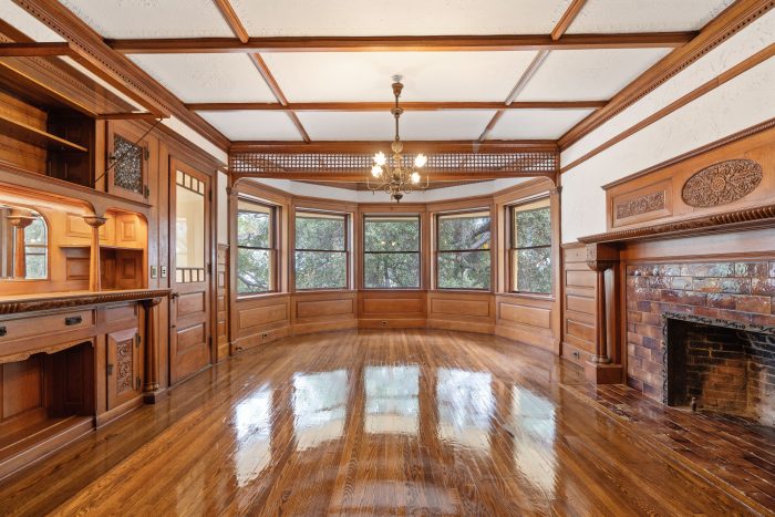 Restored 19th century decor with wood wainscoting