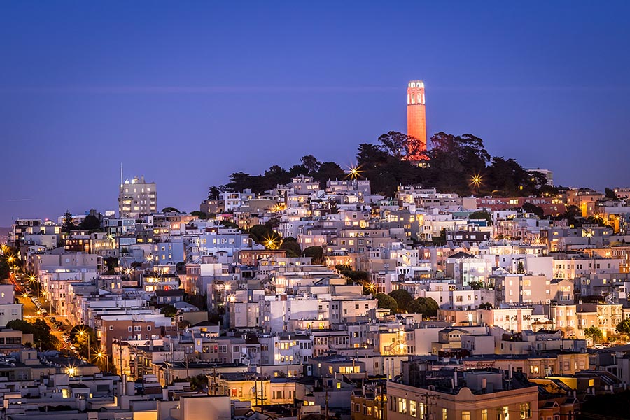 San Francisco Coit Tower on a beautiful night