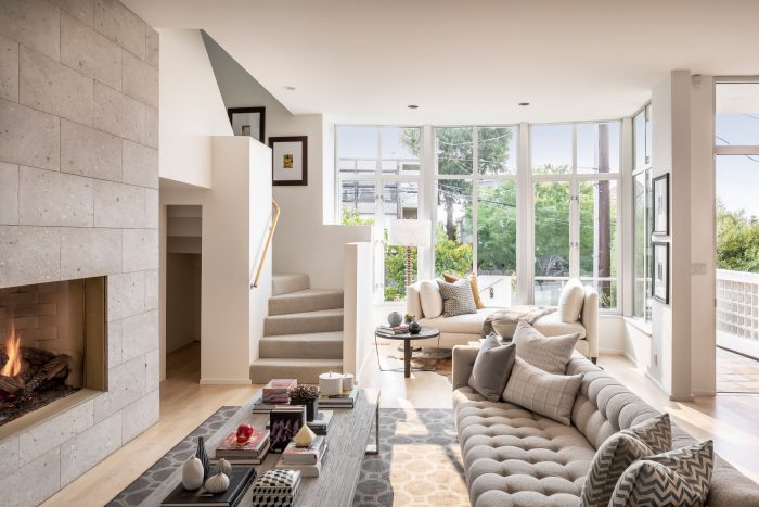 Living room with fireplace.