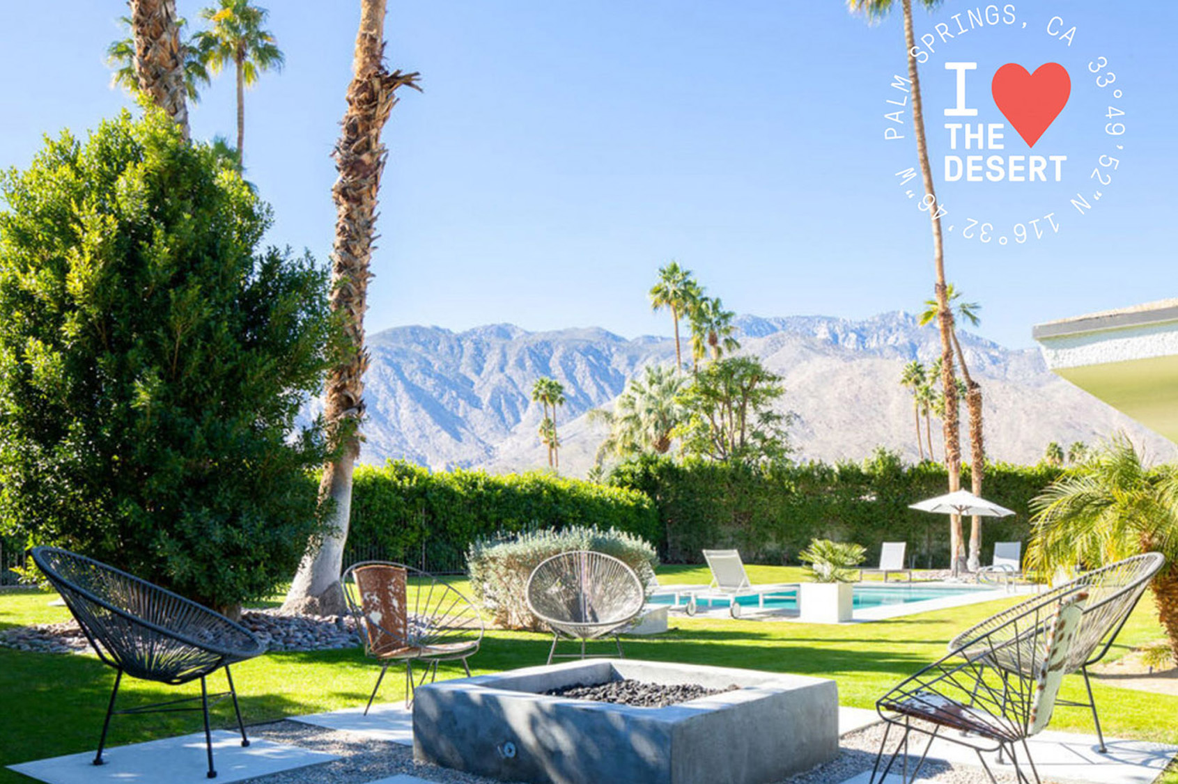 fire pit and pool on property