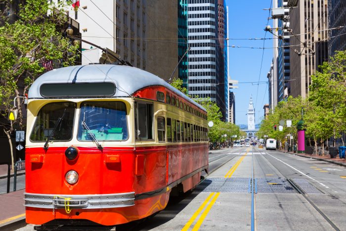 F muni line on Market street in San Francisco.