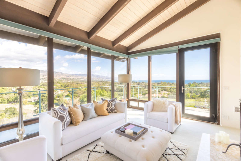 living room with high ceilings